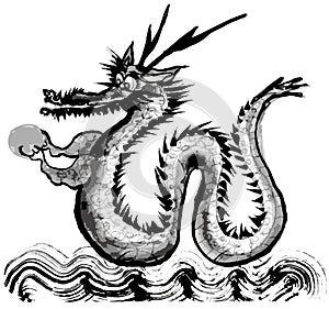 dragon. brush stroke illustration. ink art.