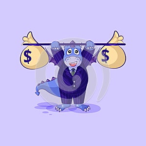 Dragon in business suit raises barbell bags money