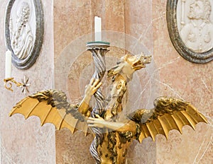 Dragon Candelabrum in St Mang Basilica in Fussen, Bavaria, Germany