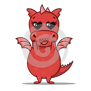 Dragon cartoon character. Cute red dragon with heart eyes. Sticker emoticon with in love, infatuation, adoration emotion