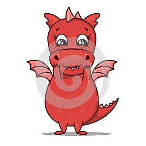 Dragon cartoon character. Cute red dragon. Sticker emoticon with liking, endearment, goodwill, adoration, sweetheart