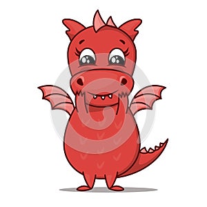 Dragon cartoon character. Cute red dragon. Sticker emoticon with liking, endearment, goodwill, adoration, sweetheart photo