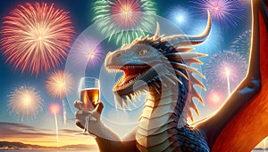 Dragon celebrate Chinese New Year with drink and fireworks show