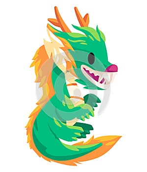 Dragon character of chinese mythology monster with funny mascot cartoon style green color