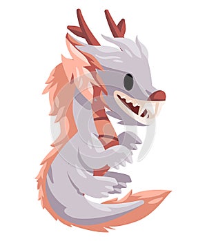 Dragon character of chinese mythology monster with funny mascot cartoon style grey color