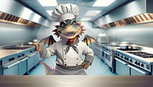 Dragon chef cook in the kitchen