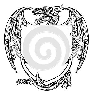 Dragon Crest Heraldic Coat of Arms Shield Emblem photo