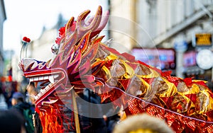 Dragon dance during Chinese lunar year celebrations in London