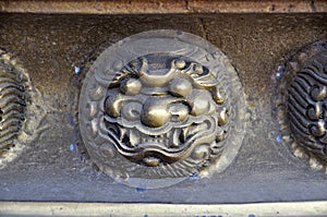 Dragon decorated at the incense burner of Chinese shrine in Tha