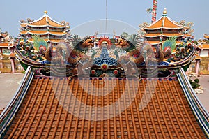 Dragon decorated at the roof of Chinese shrine in Thailand
