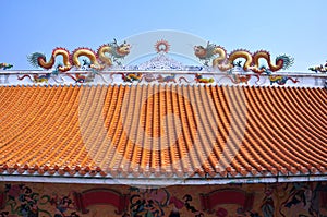 Dragon decorated at the roof of Chinese shrine in Thailand