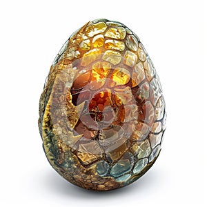 Dragon Egg Isolated, Crystal Scaled Fantasy Eggs, Dinosaur Fossil, Magic Dragon Egg Generative AI Illustration