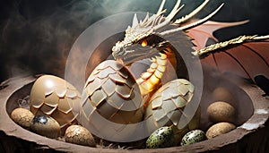 dragon eggs with a dragon coming out of them