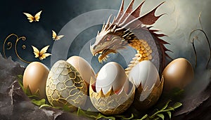 dragon eggs with a dragon coming out of them
