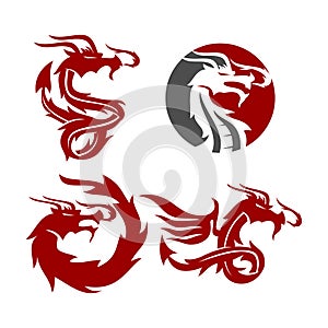 Dragon Emblem Logo Design Mascot Template Vector Set
