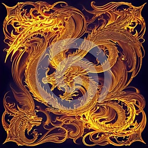 Dragon engraving ornament artwork. Generative AI