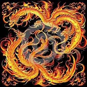 Dragon engraving ornament artwork. Generative AI