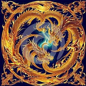 Dragon engraving ornament artwork. Generative AI