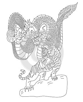 Dragon fighting with tiger tattoo.