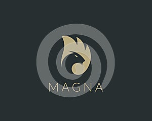 Dragon fire wing vector logo. Animal head negative space logotype.