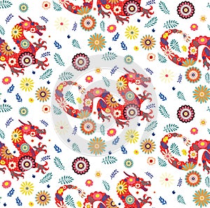 Dragon and flowers pattern