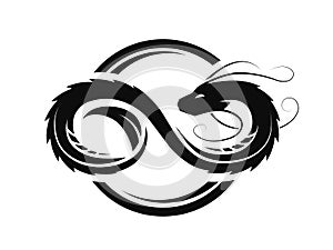 Dragon in the form of infinity, circle logo, symbol.