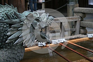 Dragon fountain of Japanese Tsukubai at an old temple