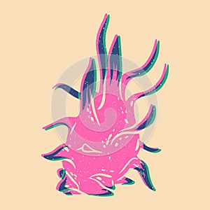 Dragon fruit. Colorful cute screen printing effect. Riso print effect. Vector illustration.