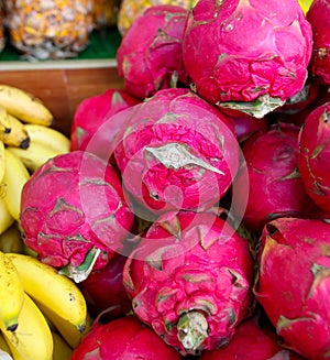 Dragon fruit on the counter at the market