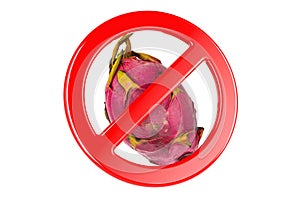 Dragon fruit with forbidden sign, 3D rendering