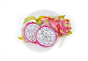 Dragon fruit isolated on white background, fresh pitahaya or pitaya