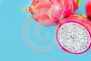 Dragon fruit, Pitahaya, Pitaya exotic asian vegan juicy fruits close up