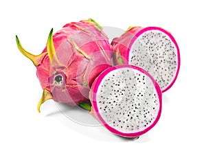 Dragon fruit, Pitahaya, Pitaya exotic asian vegan juicy fruits close up. Isolated on white background