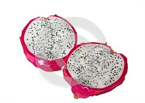 Dragon fruit or pitaya with cut isolated on white background. Macro details