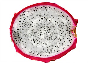 Dragon fruit or pitaya with cut isolated on white background. Macro details