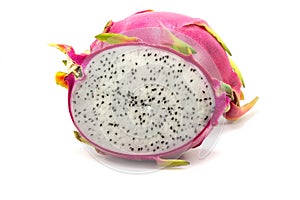 Dragon fruit or pitaya with half isolated on white background