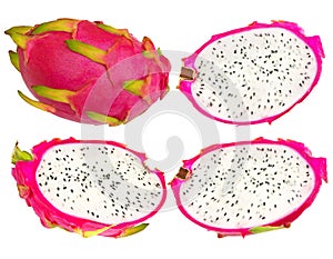 Dragon fruit, pitaya, pitahaya on white