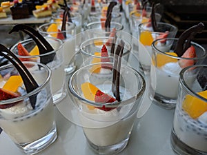 Dragon fruit pudding, tropical dessert, served to visitors