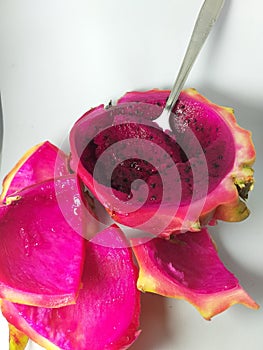 dragon fruit rind.  a spoonful of dragon fruit