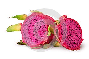 Dragon fruit two halves unfolded isolated on white