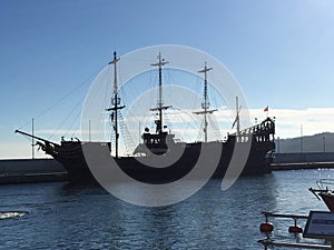 Dragon galleon tourist ship in Port of Gdynia city, Pomeranian Voivodeship of Poland.