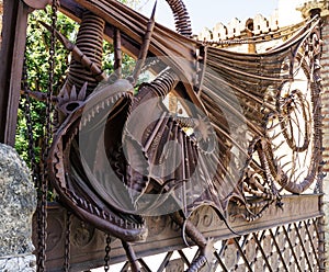 Dragon gate and Güell Pavilions, Pedralbes, Barcelona, Catalonia, Spain