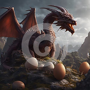 dragon guarding her eggs