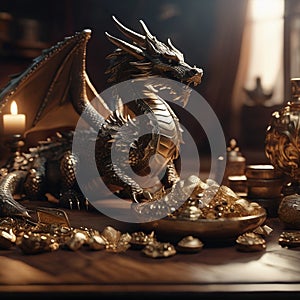 A dragon guarding a treasure hoard