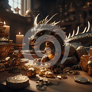 A dragon guarding a treasure hoard