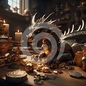 A dragon guarding a treasure hoard photo