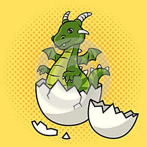 dragon hatched from egg pop art raster