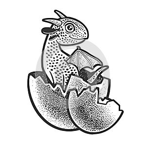 dragon hatched from egg sketch raster illustration