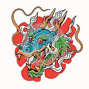 Dragon Head Colored Tattoo Design Illustration Old School