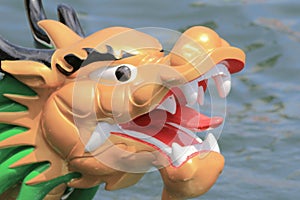 Dragon head on front part of dragon boat